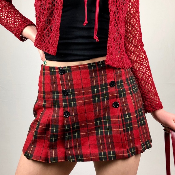 90s high to mid rise red tartan pleated mini skirt - Picture 2 of 4